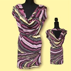 Alfani Women’s Drape Neck Multicolored Striped Dress w/ Keyhole Back